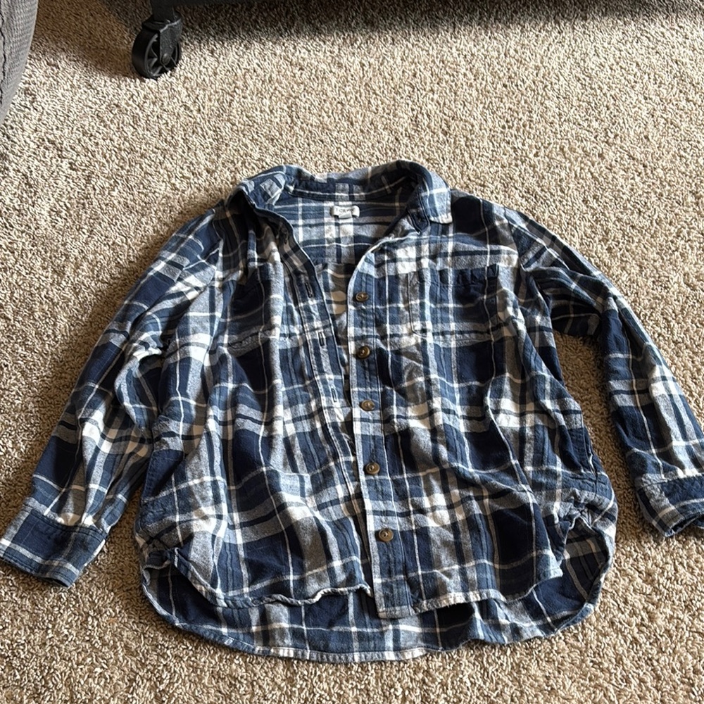 J. Crew Factory Blue and White Plaid Casual Button Down Shirt